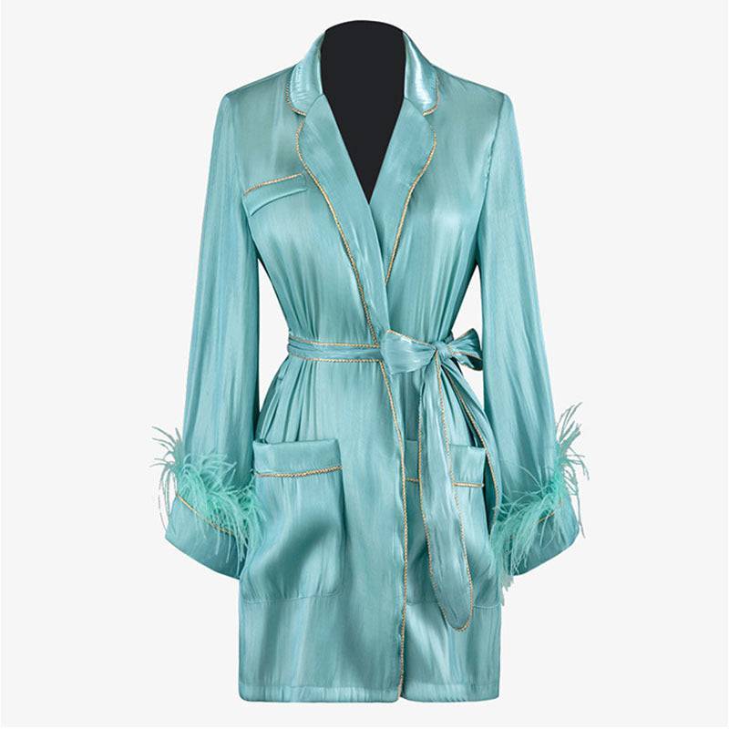 Metallic Feather Sleeve Short Robe