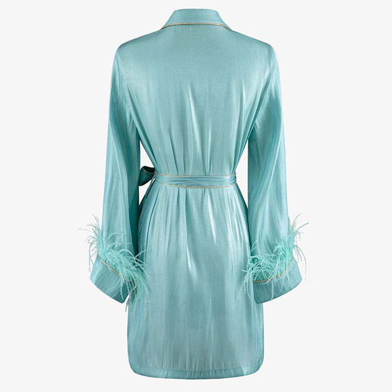 Metallic Feather Sleeve Short Robe