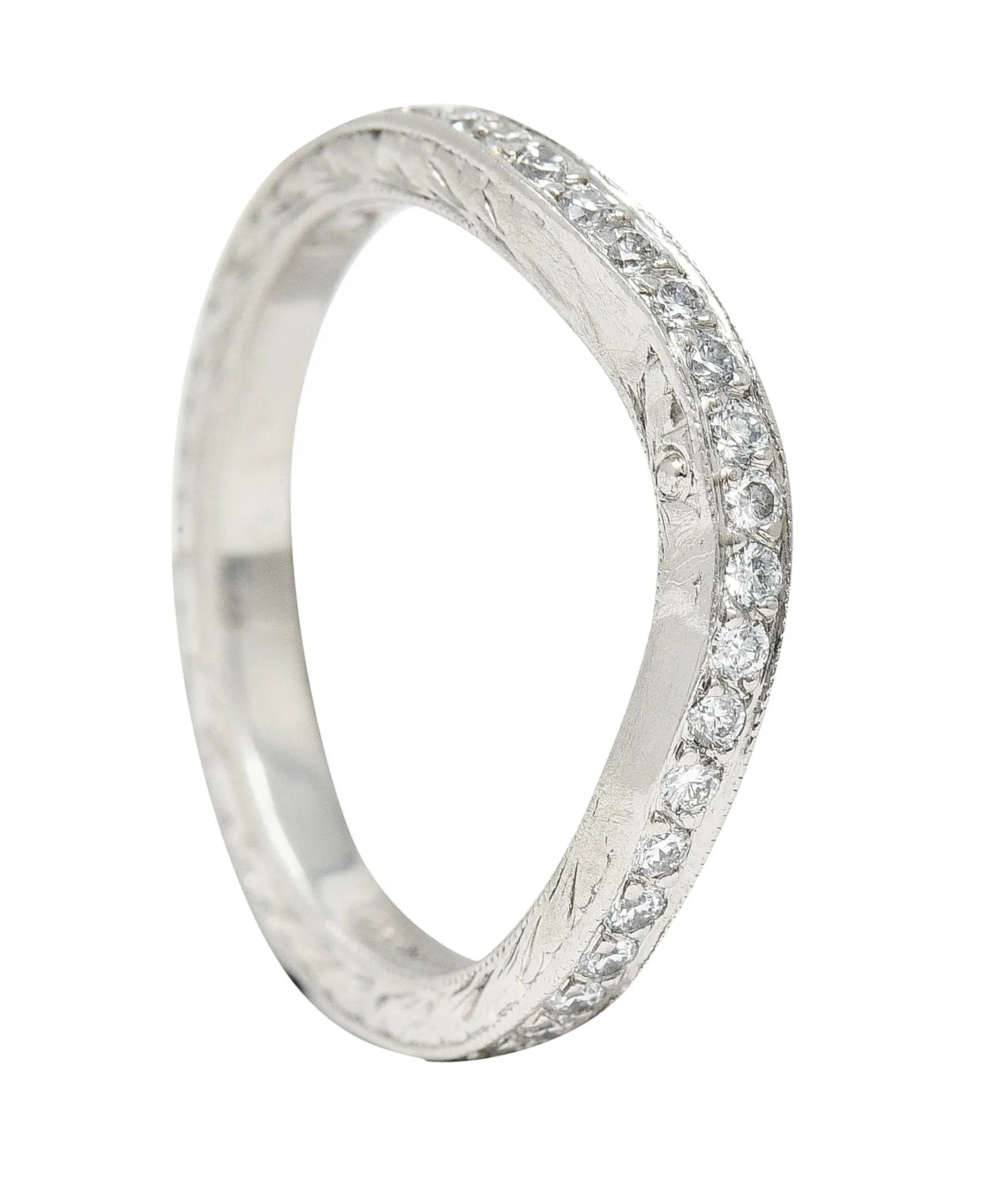 Mid-Century 0.63 CTW Diamond Platinum Garland Eternity Contour Band Vintage Ring