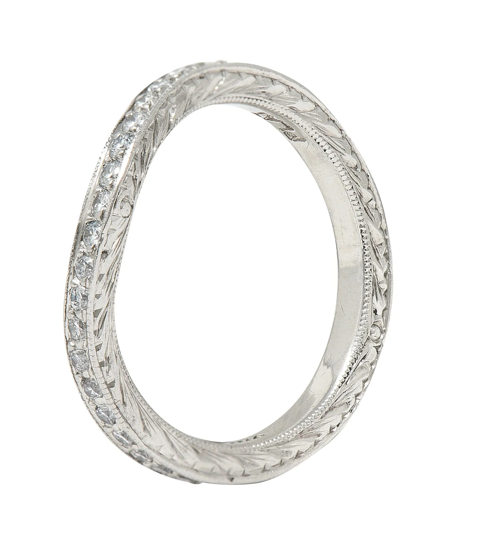 Mid-Century 0.63 CTW Diamond Platinum Garland Eternity Contour Band Vintage Ring