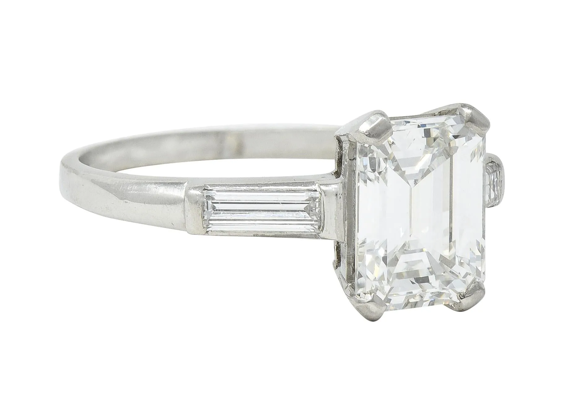 Mid-Century 2.11 CTW Emerald Cut Diamond Platinum Vintage Engagement Ring GIA