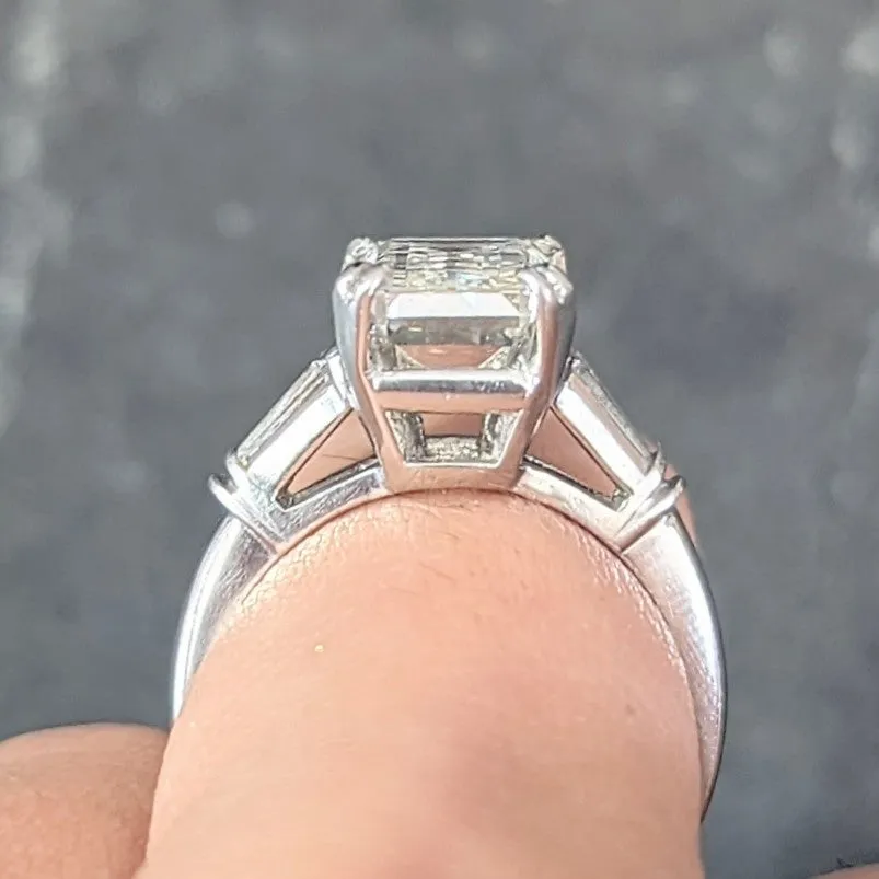 Mid-Century 3.26 CTW Step Cut Diamond Platinum Vintage Engagement Ring GIA