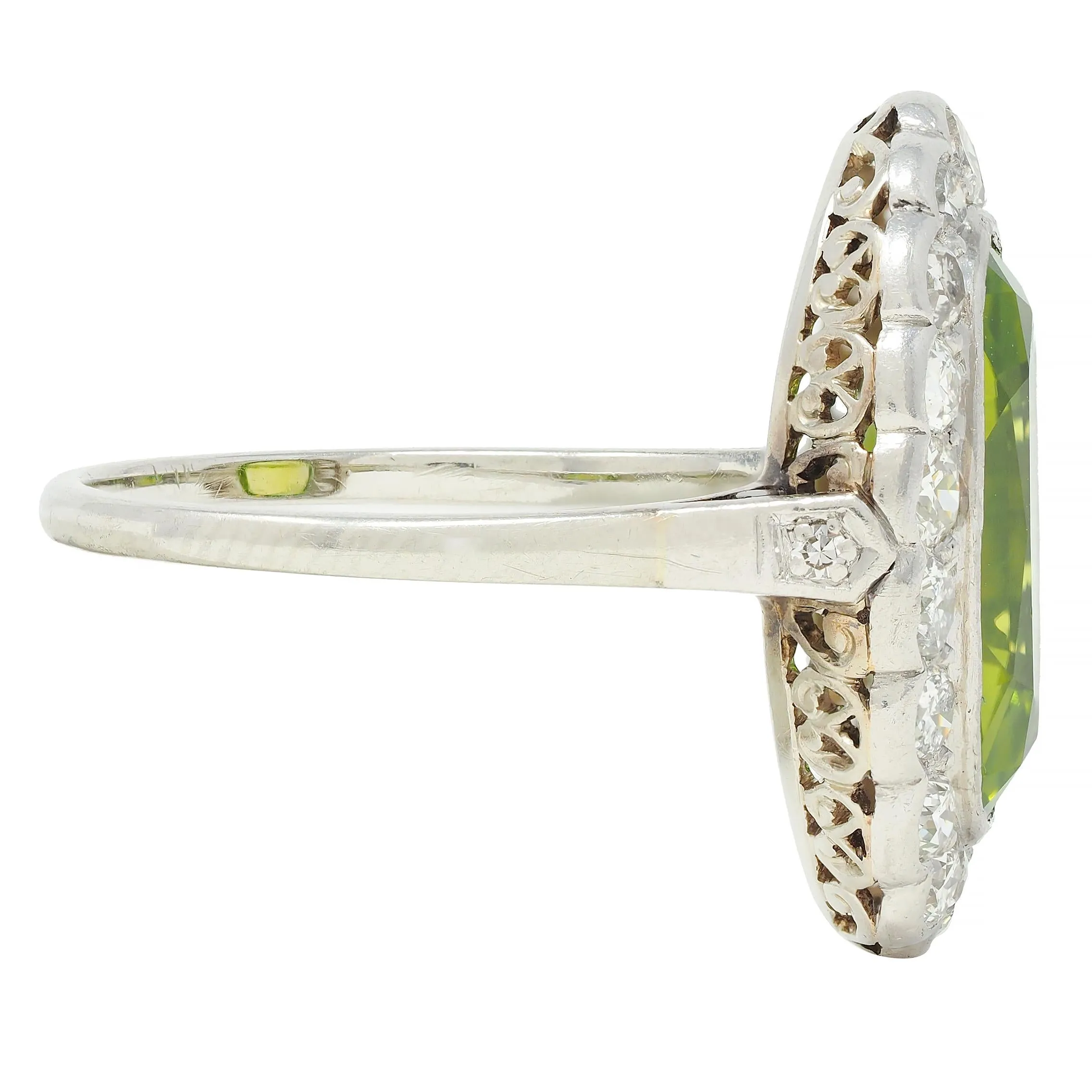 Mid-Century 5.35 CTW Peridot Diamond Platinum 14K White Gold Vintage Halo Ring