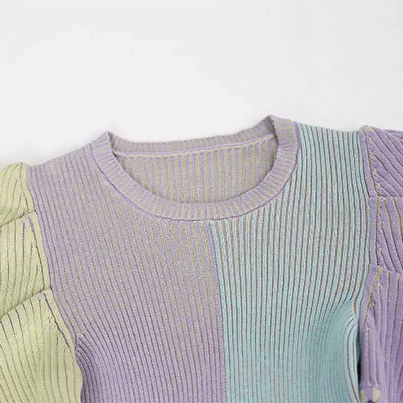 Multi Color Puff Short Sleeve Knit Top