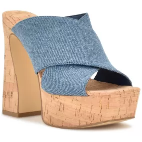 Nine West Womens Girlz 8 Denim Peep-Toe Platform Sandals