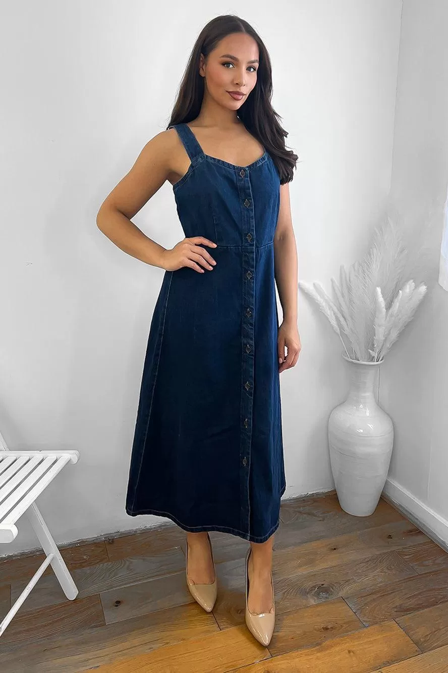 Organic Cotton Denim Sweetheart Midi Dress