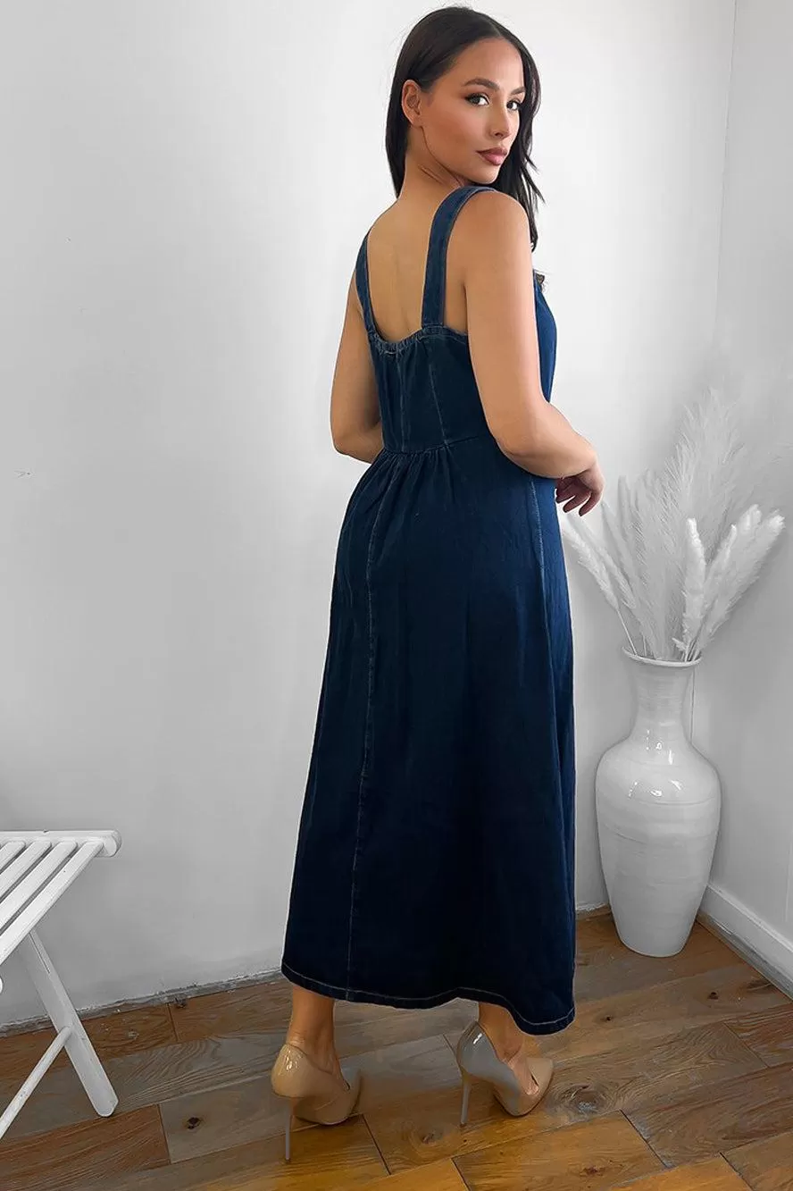 Organic Cotton Denim Sweetheart Midi Dress