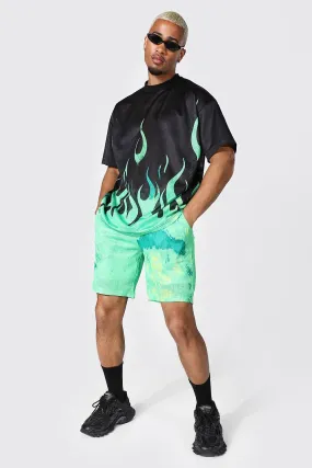 Oversize Flame Tie Dye Mesh Tee and Short Set | boohooMAN UK