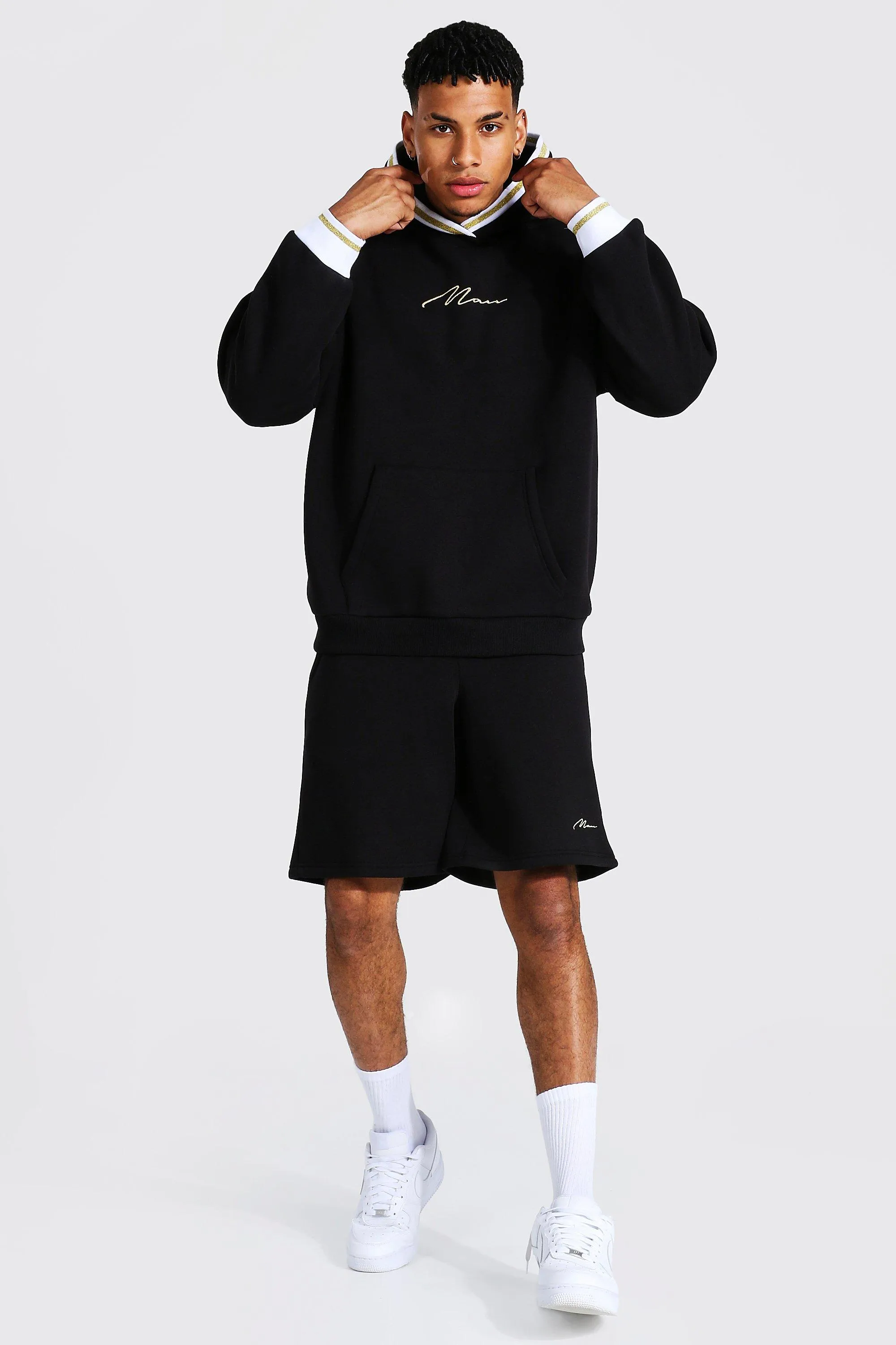 Oversized Man Sports Rib Short Tracksuit | boohooMAN UK