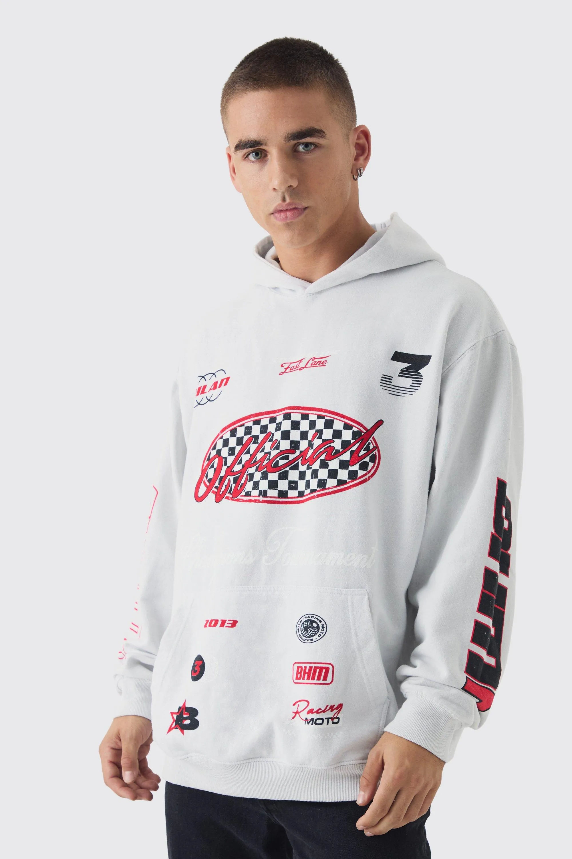 Oversized Moto Print Hoodie