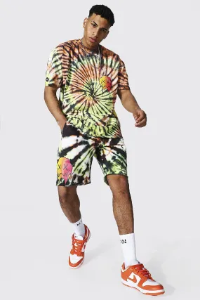 Oversized Ombre Drip Face Tie Dye Tee Set | boohooMAN UK