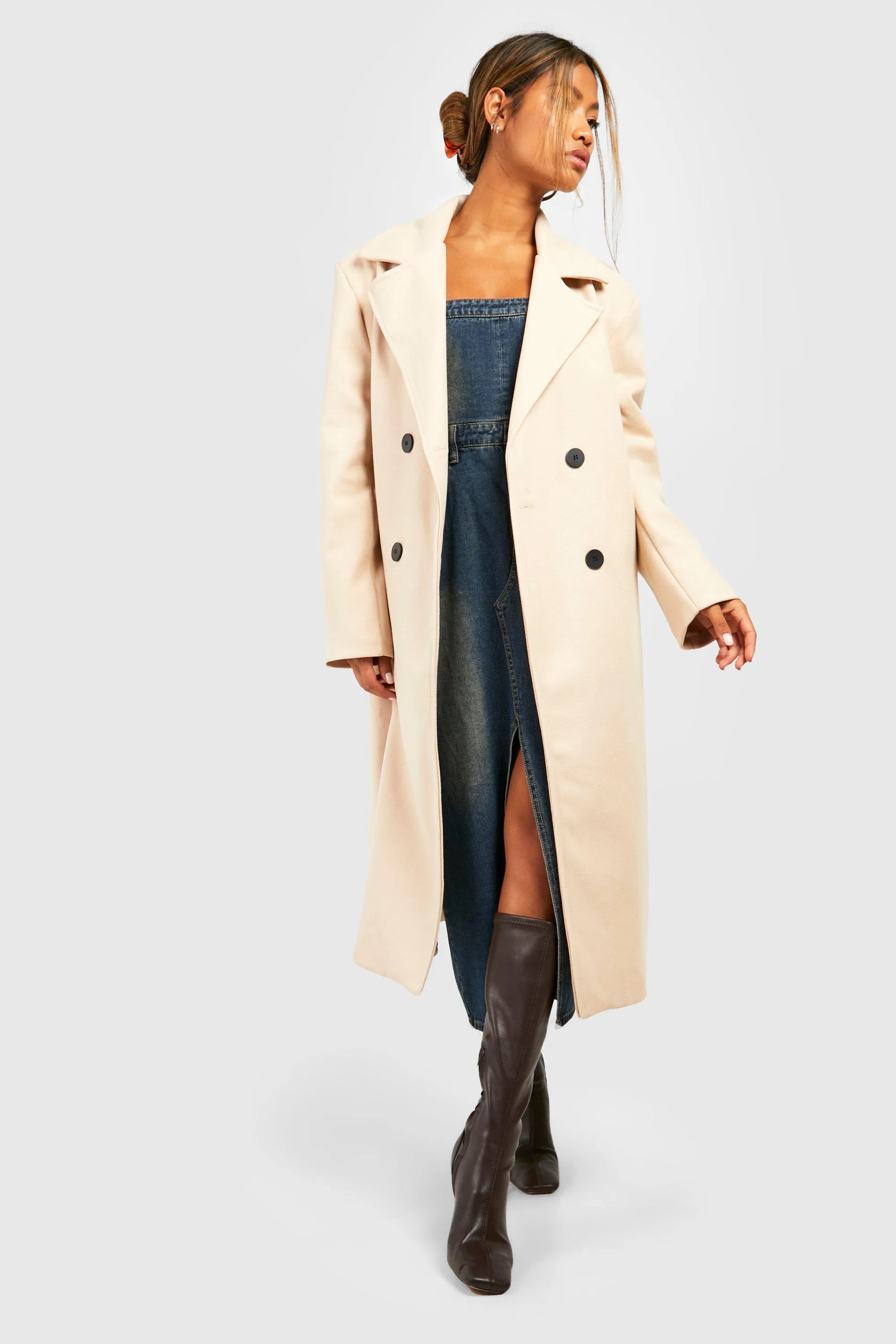 Oversized Shoulder Pad Midi Wool Look Coat