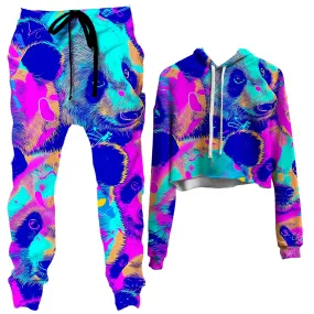 Panda Melt Crop Hoodie and Joggers Combo