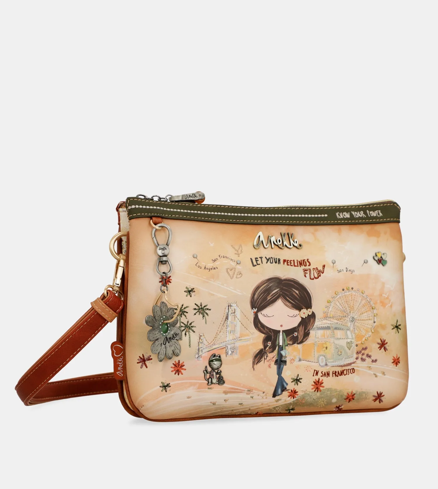 Peace & Love camel print crossbody bag