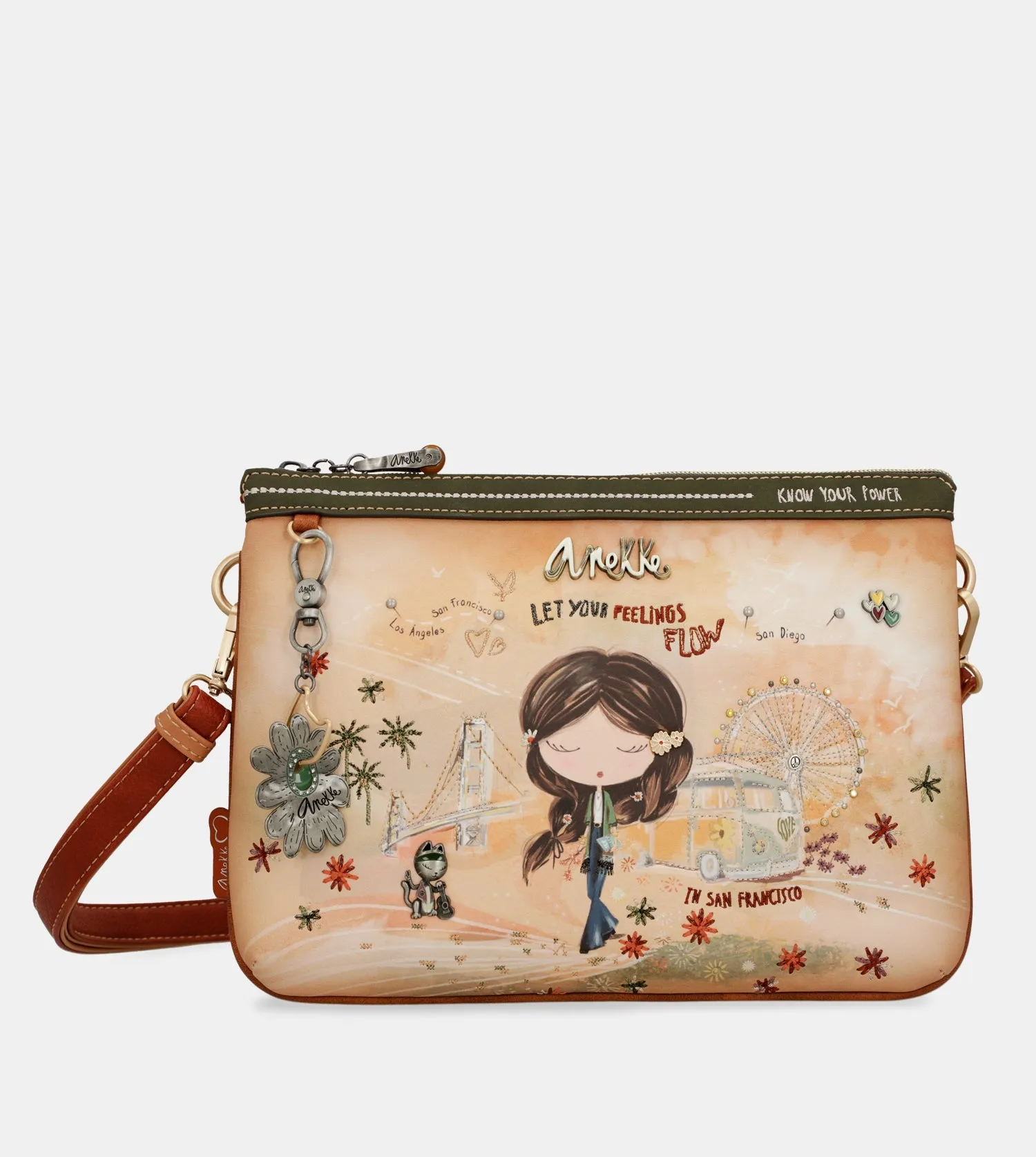 Peace & Love camel print crossbody bag