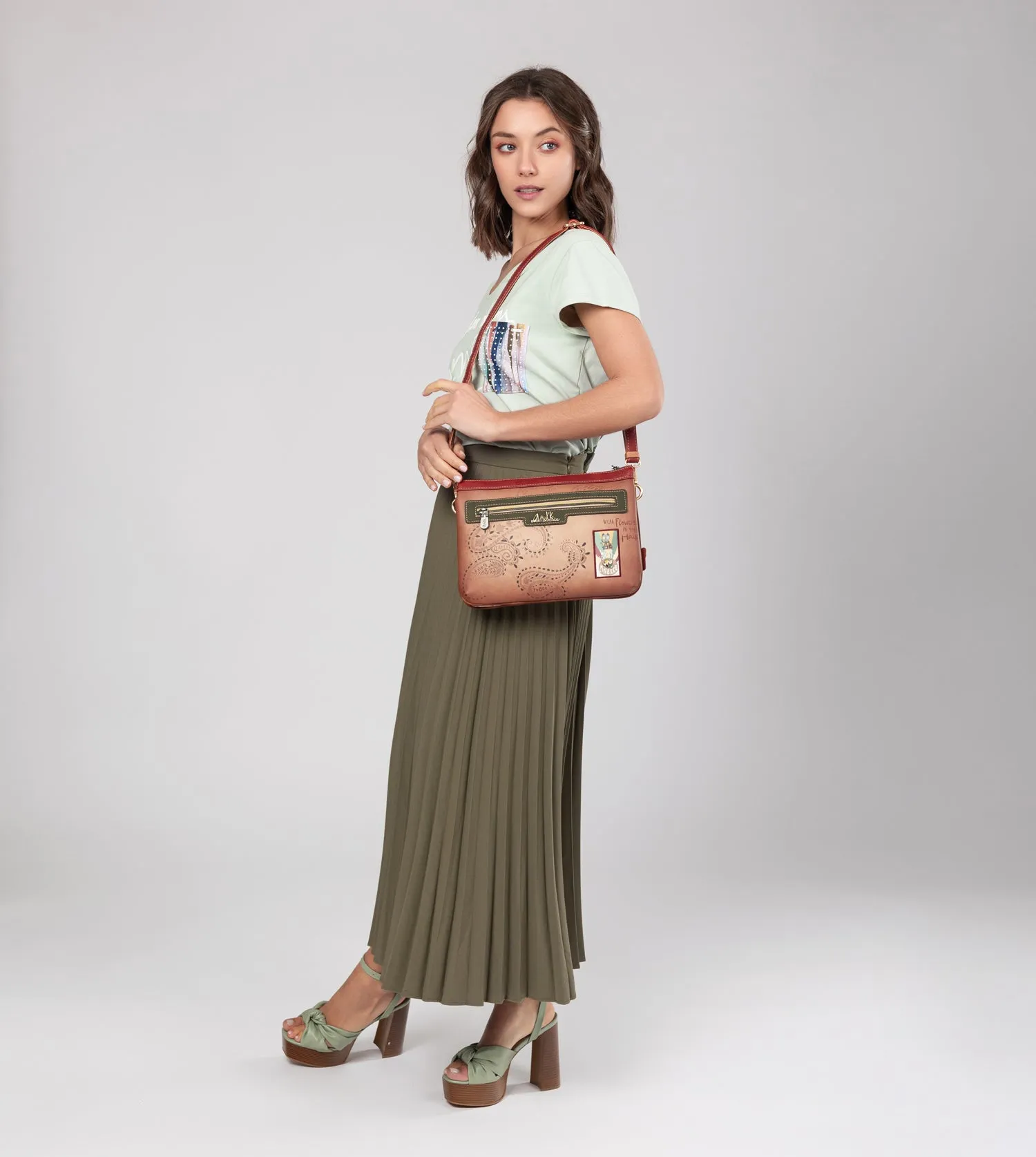 Peace & Love camel print crossbody bag