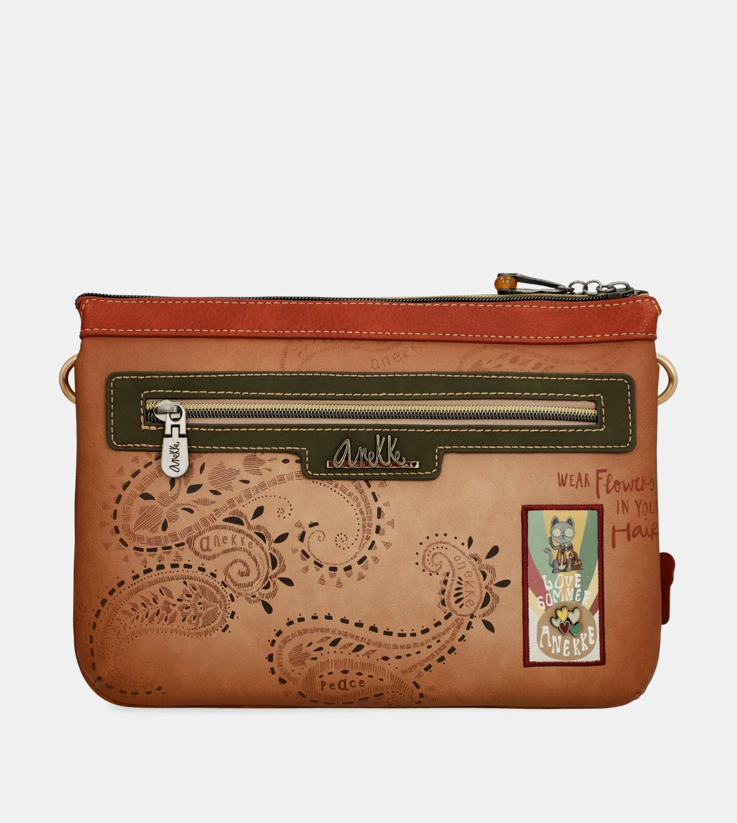 Peace & Love camel print crossbody bag