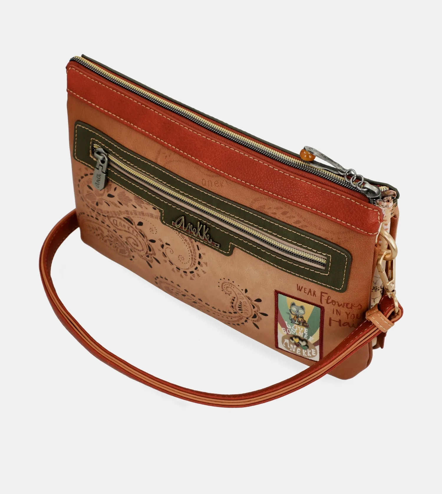 Peace & Love camel print crossbody bag