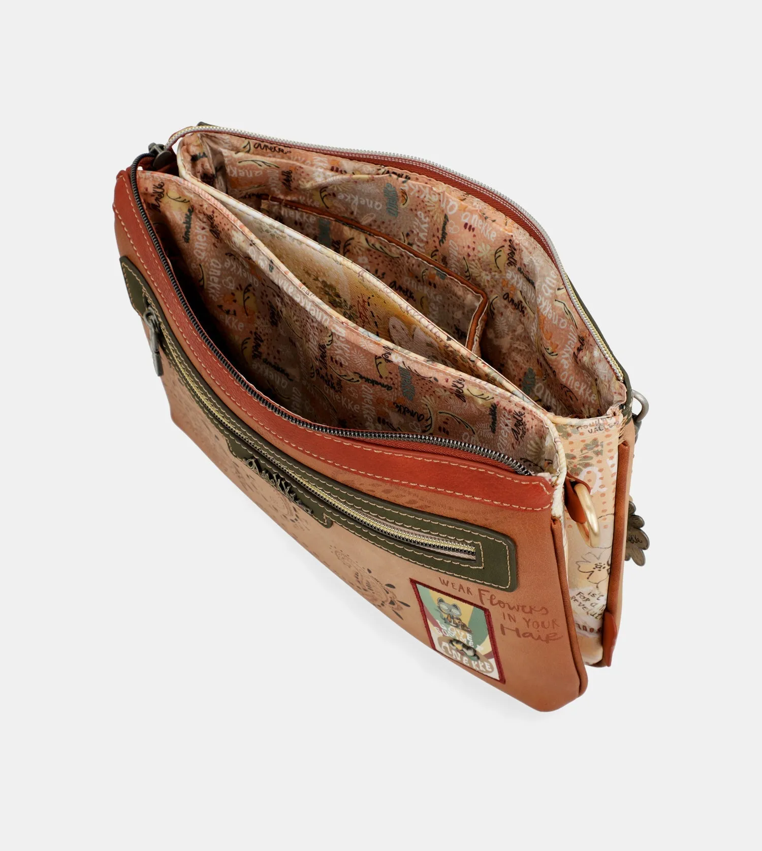 Peace & Love camel print crossbody bag