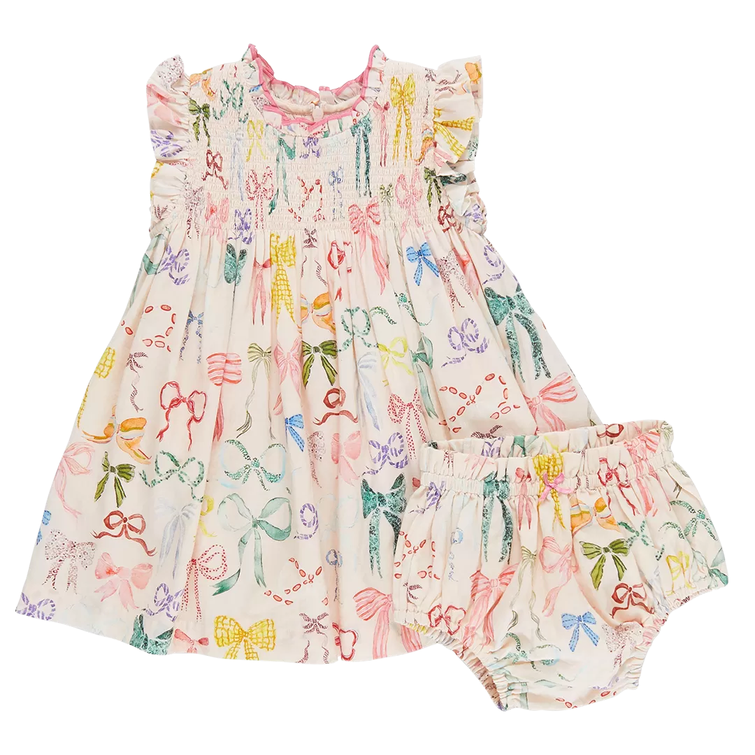 Pink Chicken Baby Stevie Dress Set - Watercolor Bows