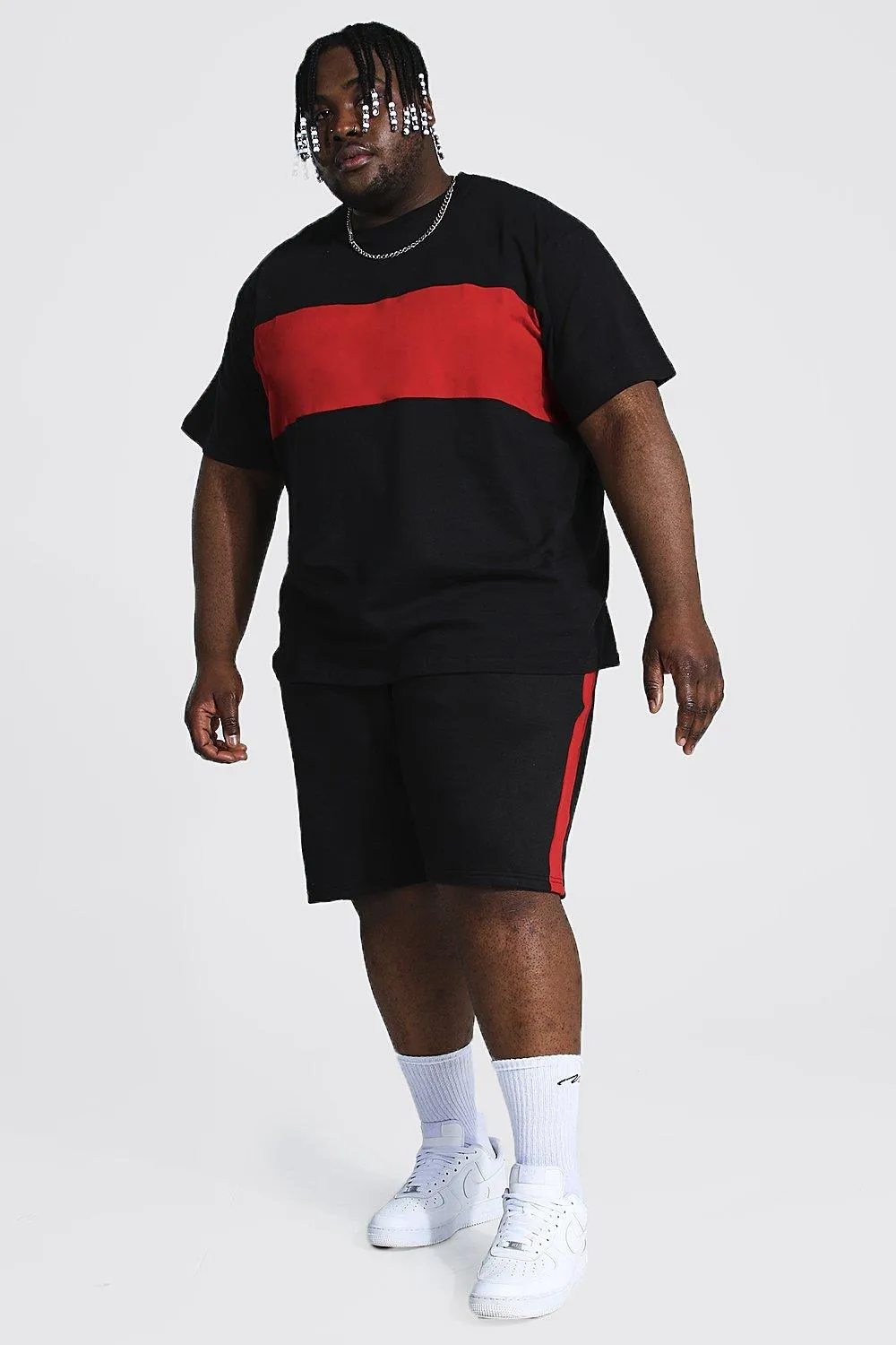 Plus Colour Block T-shirt And Short Set | boohooMAN UK