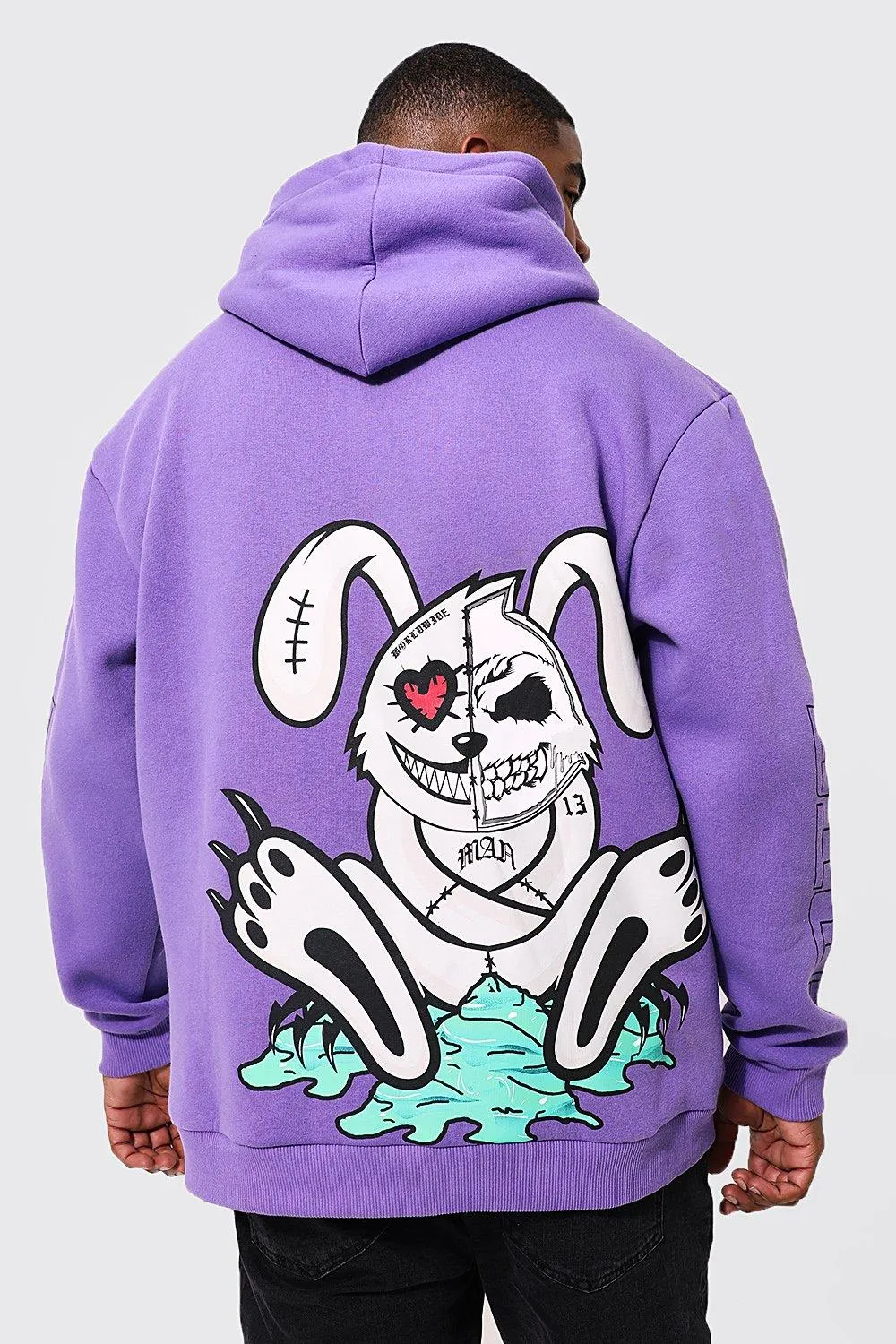 Plus Oversized Evil Bunny Hoodie | boohooMAN UK