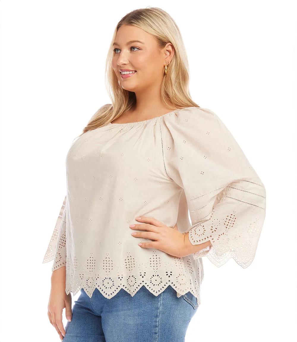 Plus Size Eyelet Flutter Sleeve Top