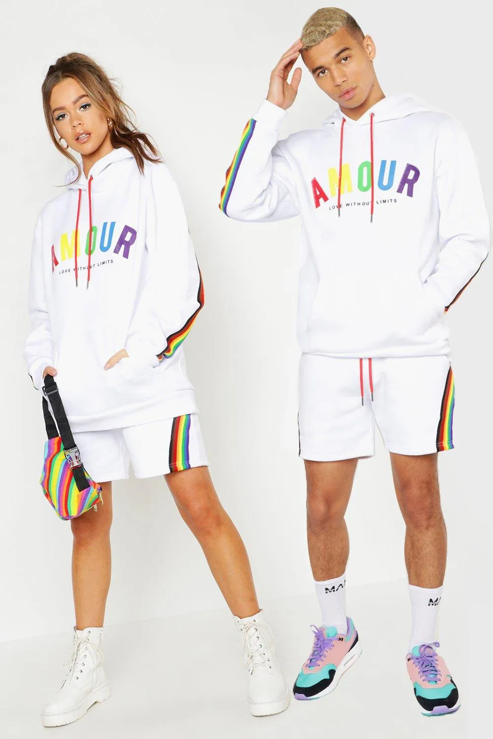 Pride Loose Fit Short Tracksuit With Amour Print | boohooMAN UK