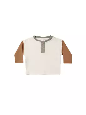 Quincy Mae - Color Block Long sleeve Henley Tee