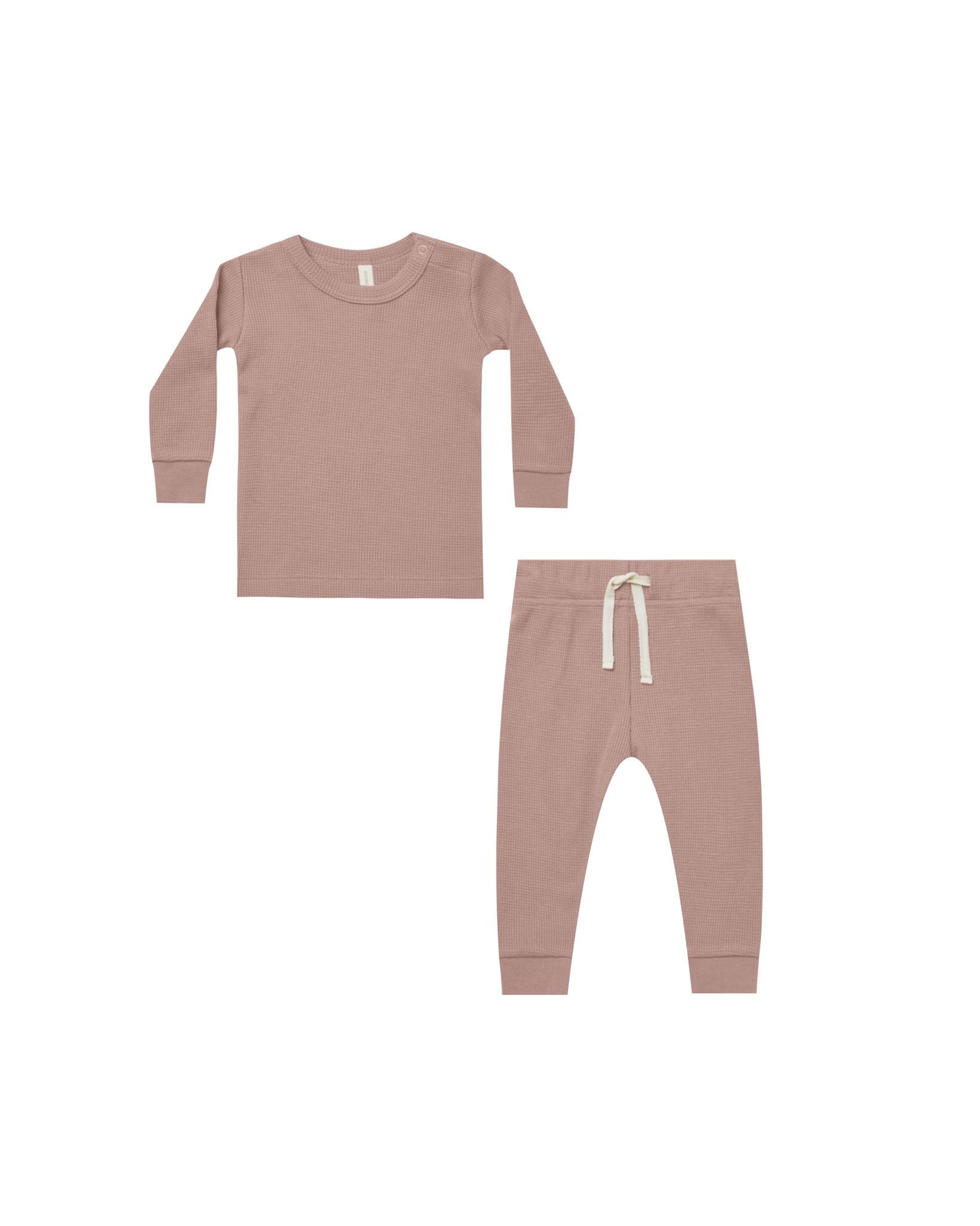 Quincy Mae - Mauve Waffle Top + Pant Set