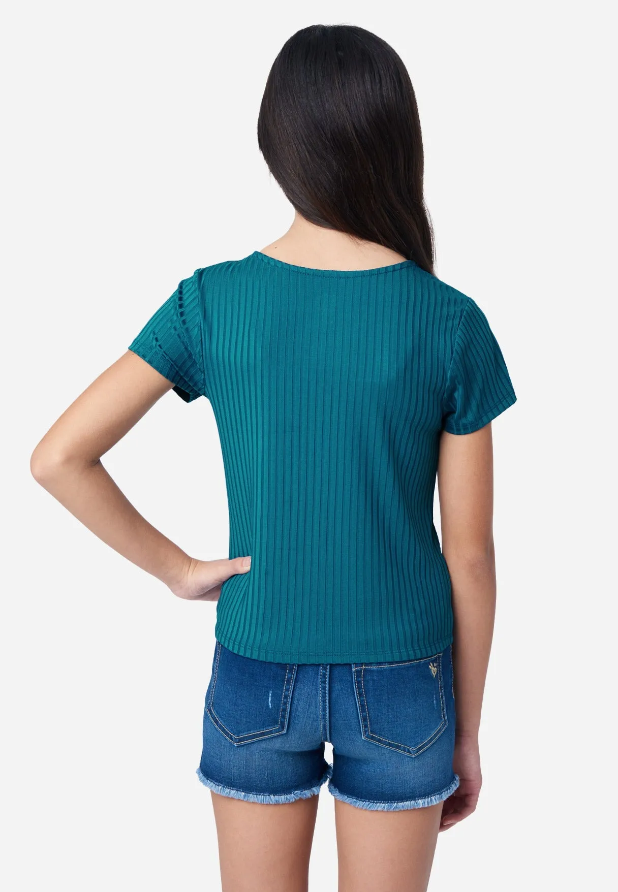 Ribbed Cinch V-Neck Tee