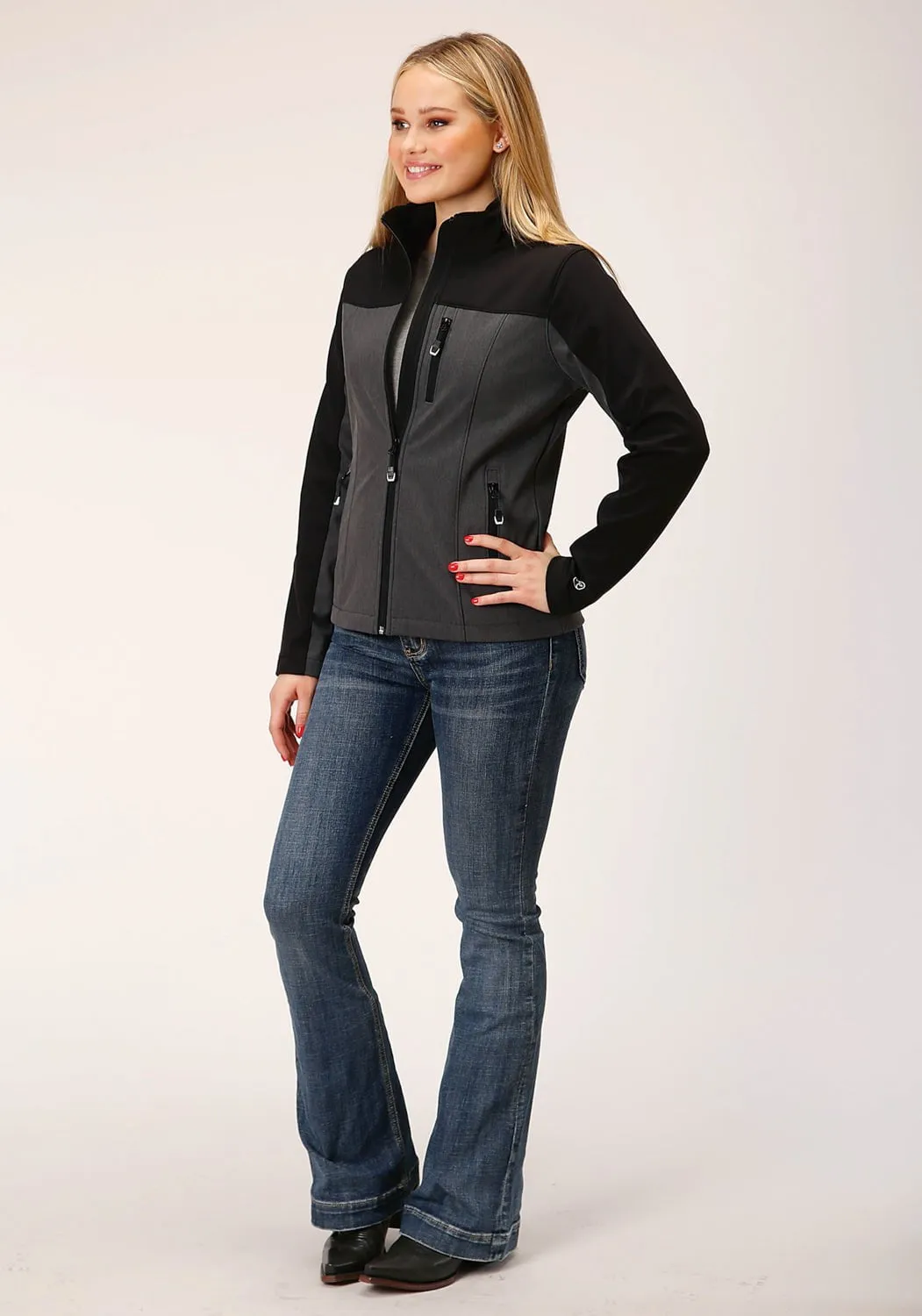 Roper Womens Zip Grey/Black Polyester Softshell Jacket