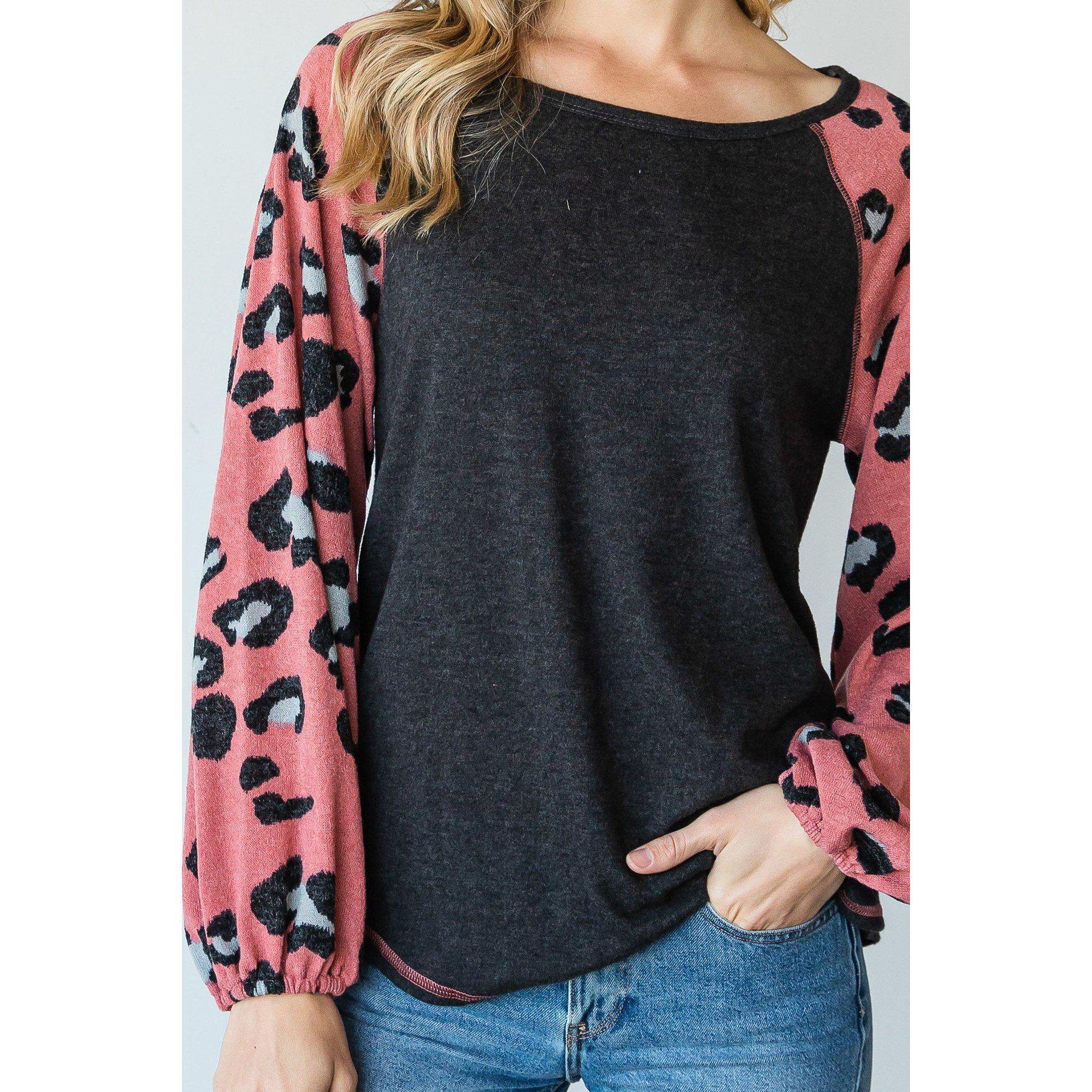 Round Neckline And Animal Print Color Block Top