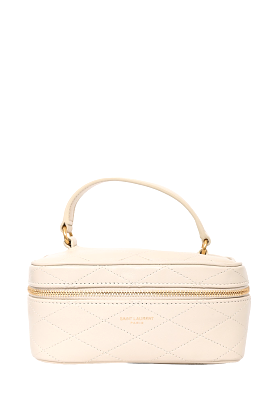 Saint Laurent 2021 White Leather Quilted Mini Vanity Top Handle with Strap