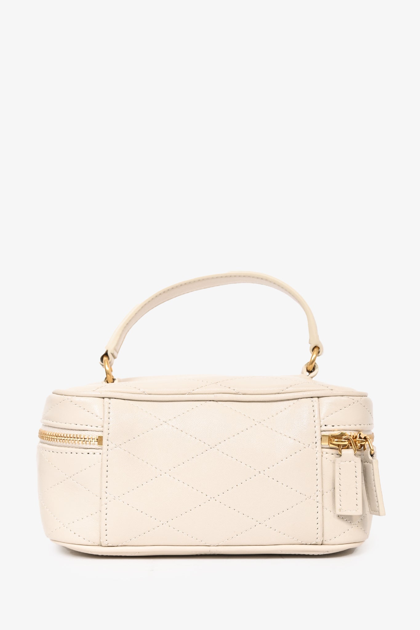 Saint Laurent 2021 White Leather Quilted Mini Vanity Top Handle with Strap