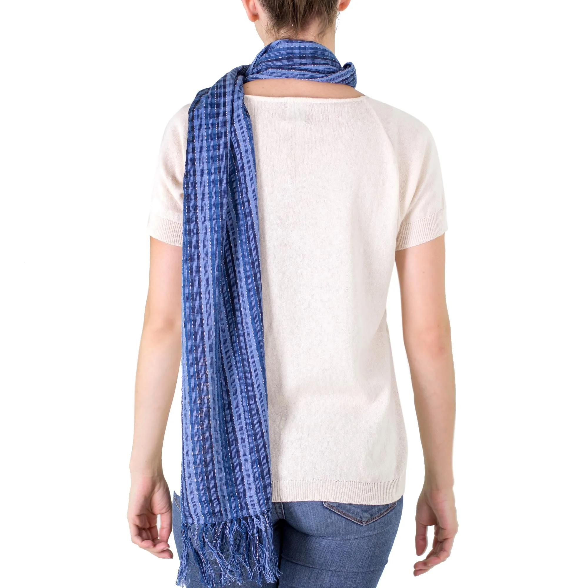 Sapphire Nahualateis River Fair Trade Blue Cotton Scarf