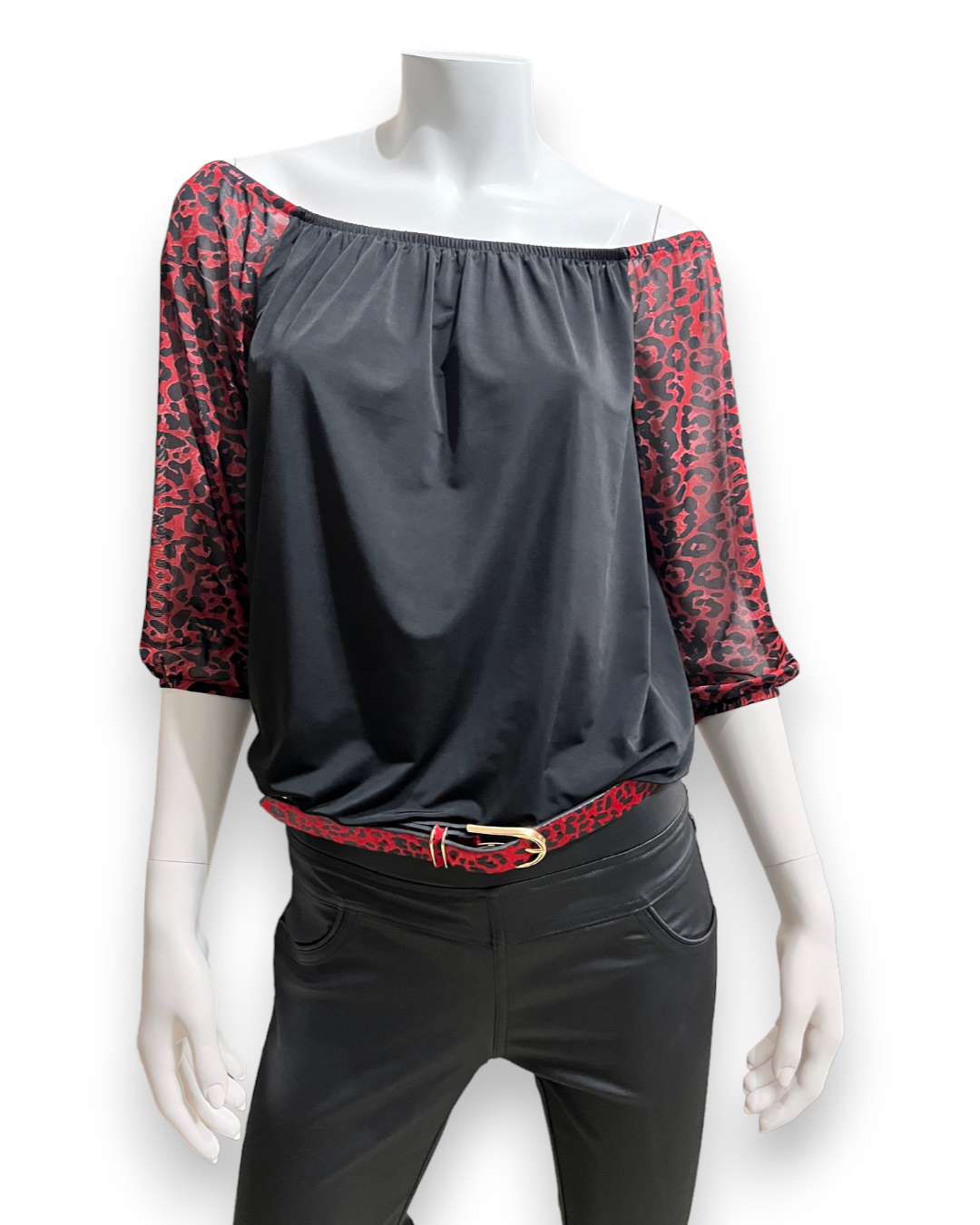 Shanee Top - Black & Red Leopard