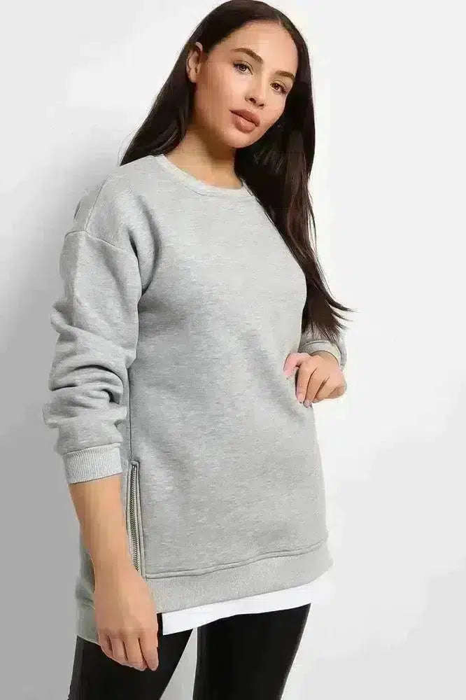 Shirt Hem Zip Sides Sweatshirt