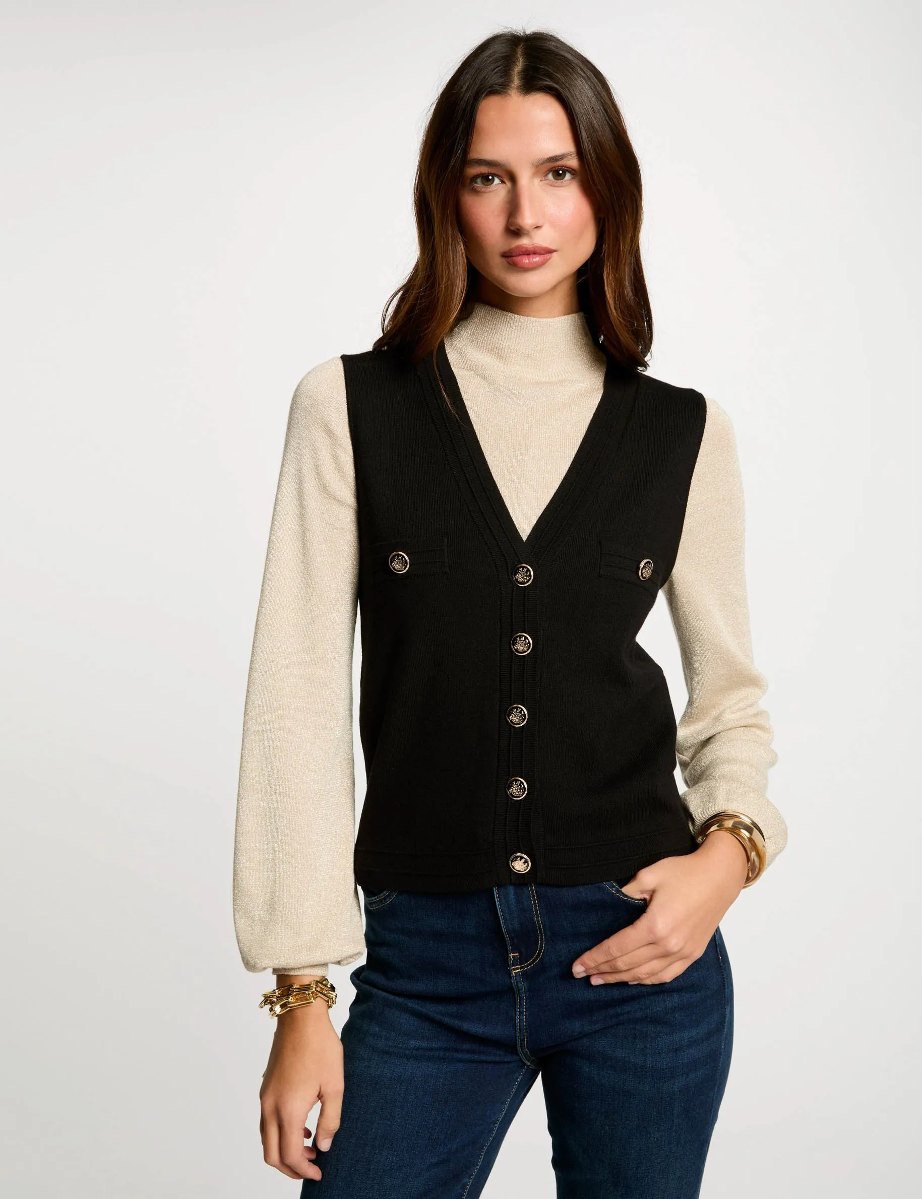 Sleeveless cardigan V-neck black women