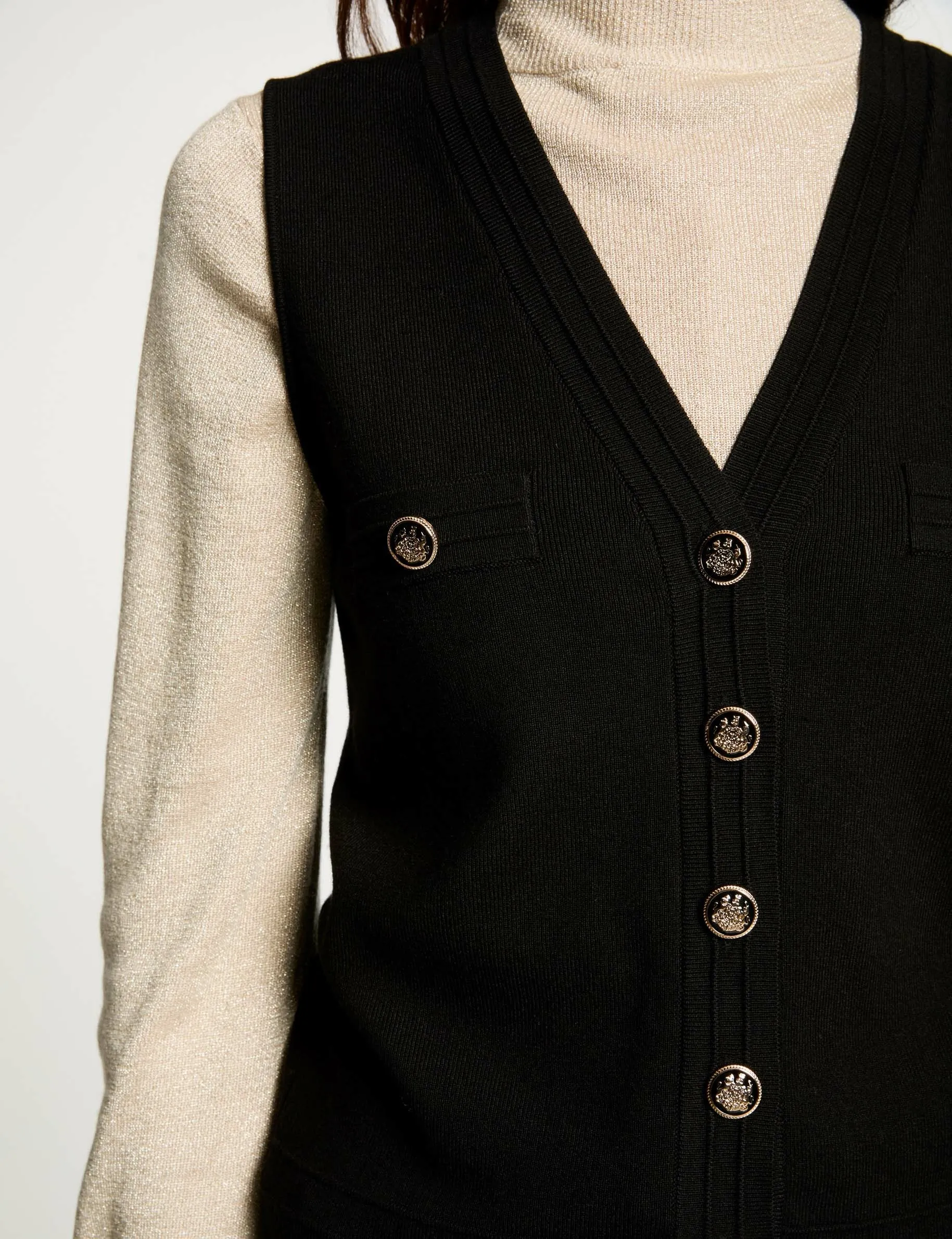 Sleeveless cardigan V-neck black women