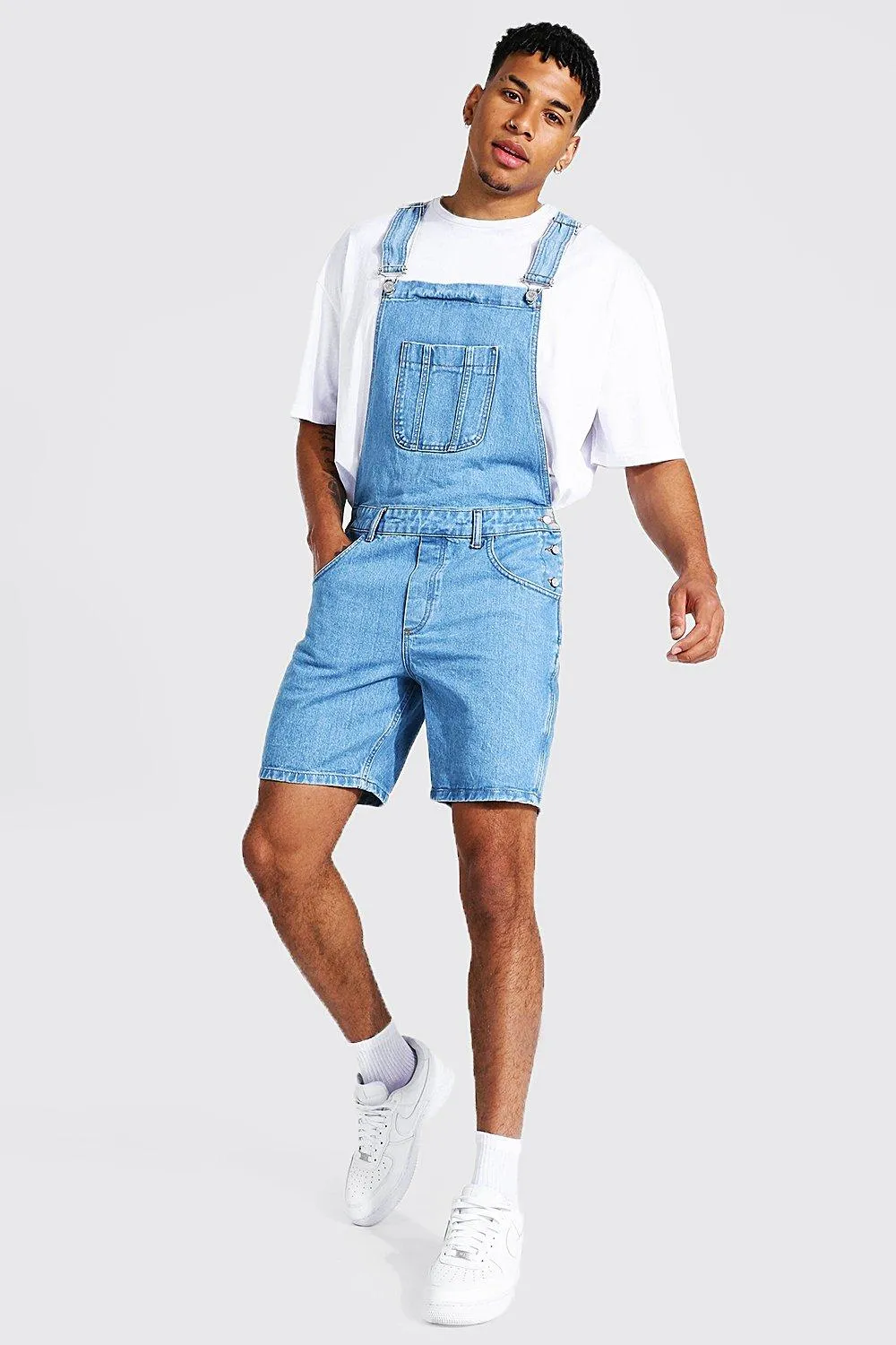 Slim Rigid Short Dungaree | boohooMAN UK