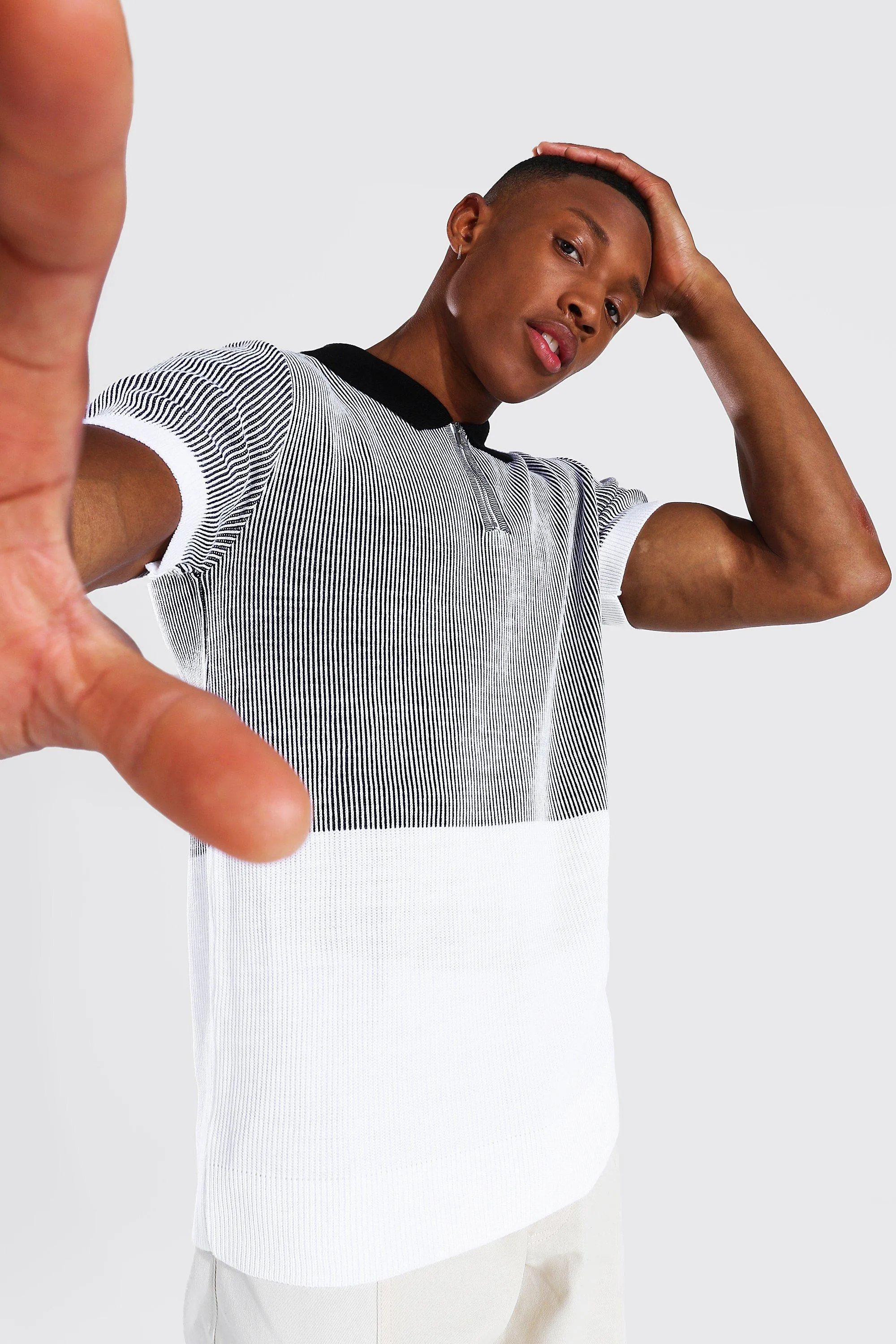 Spliced Knitted Polo | boohooMAN UK