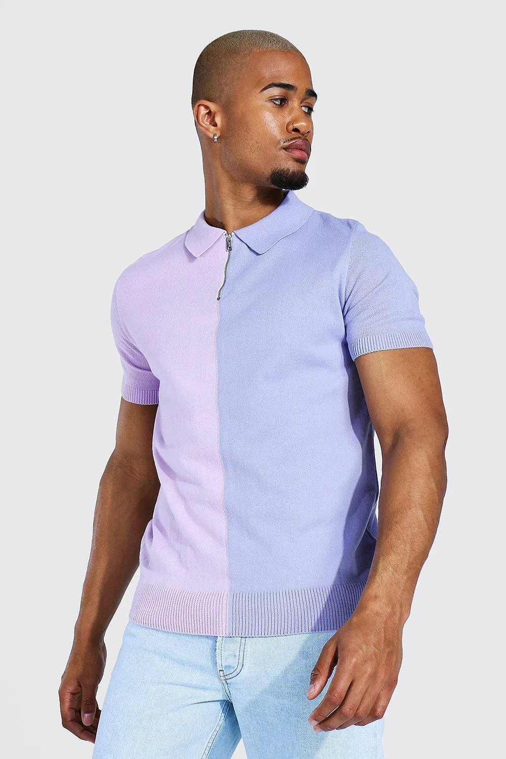 Spliced Quarter Zip Polo | boohooMAN UK