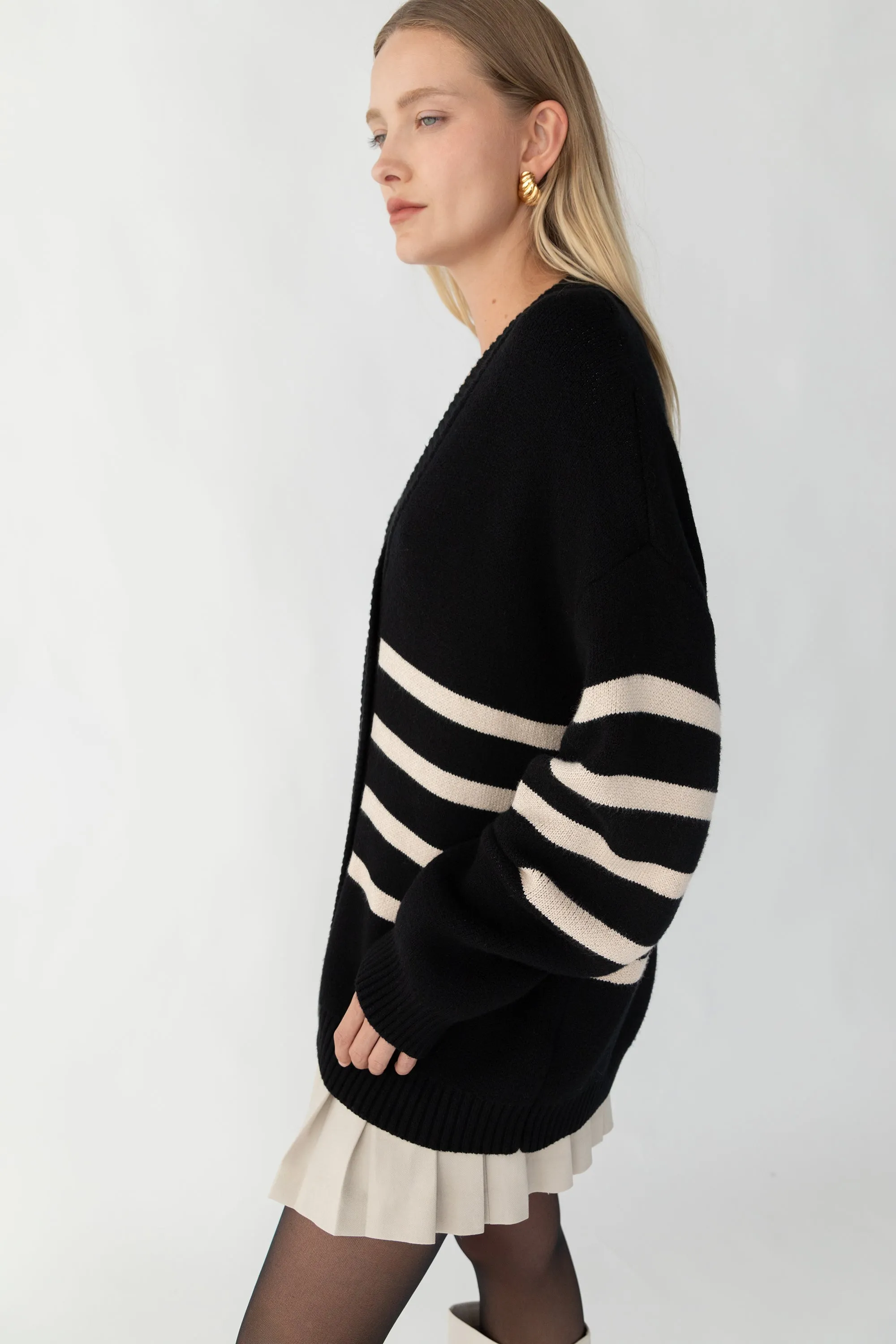 STRIPED BUTTON FRONT CARDIGAN