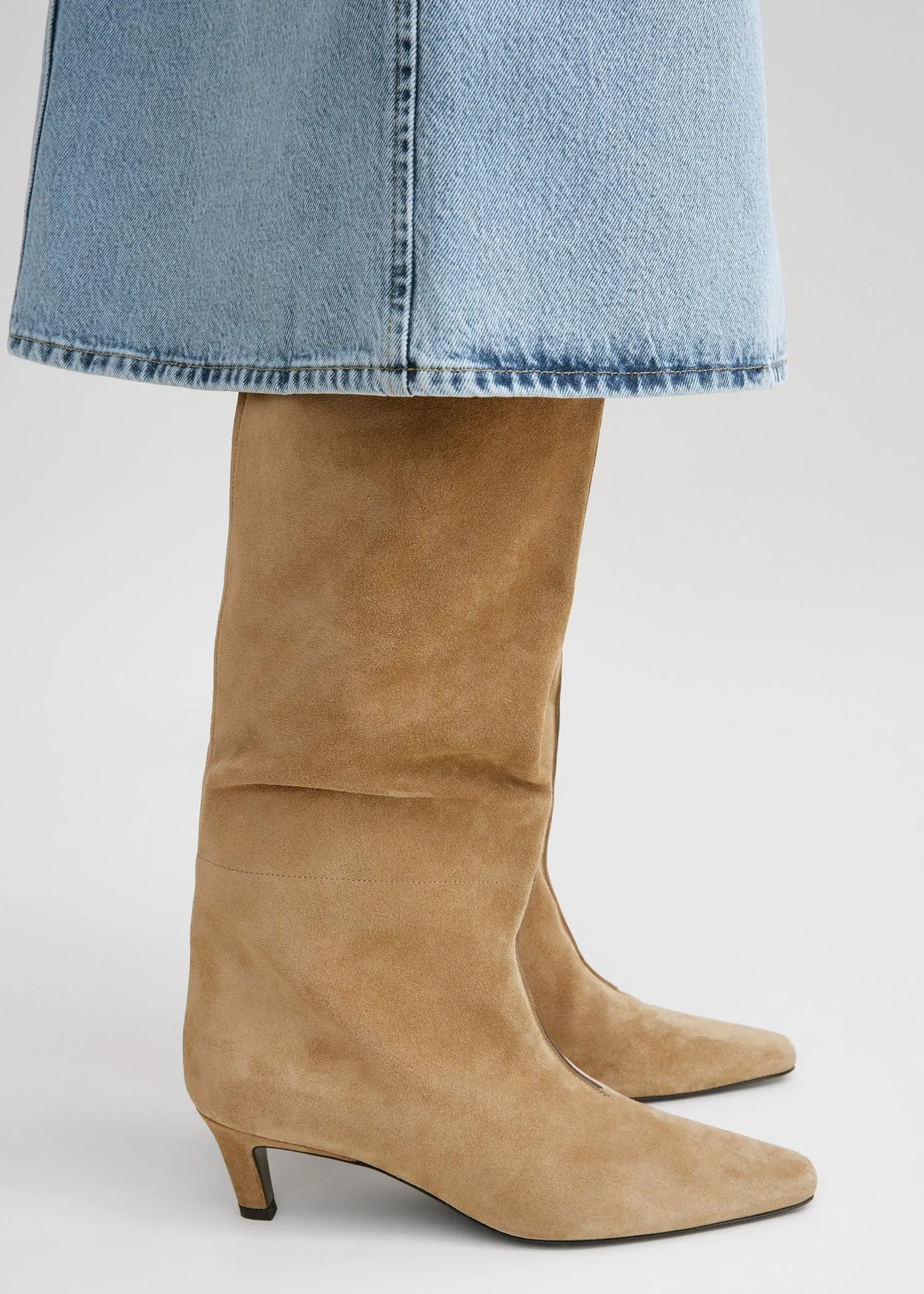 Suede wide shaft boots caramel