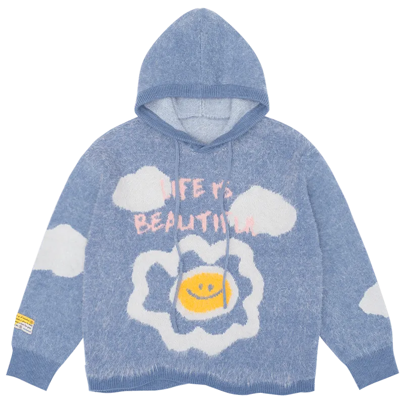 TAKA Original Life Is Beautiful Daisy cloudy day knit hoodie