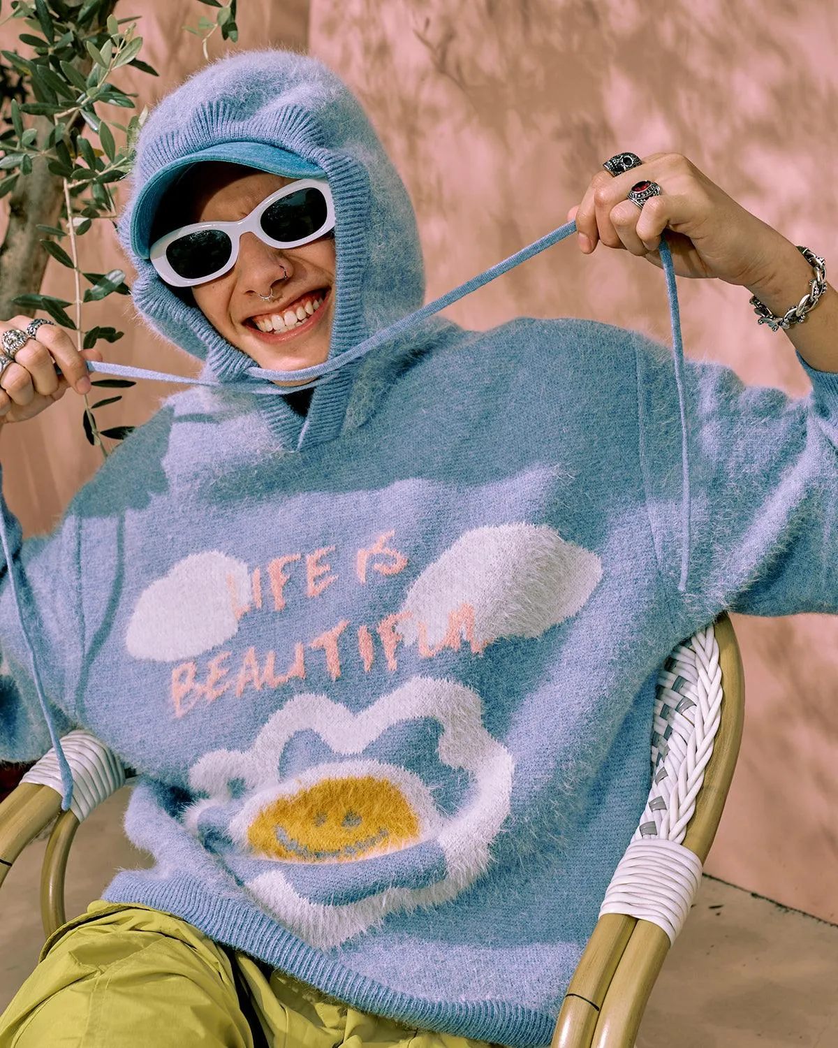 TAKA Original Life Is Beautiful Daisy cloudy day knit hoodie