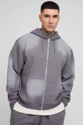 Tall Oversized Boxy Spray Wash Zip Through Hoodie