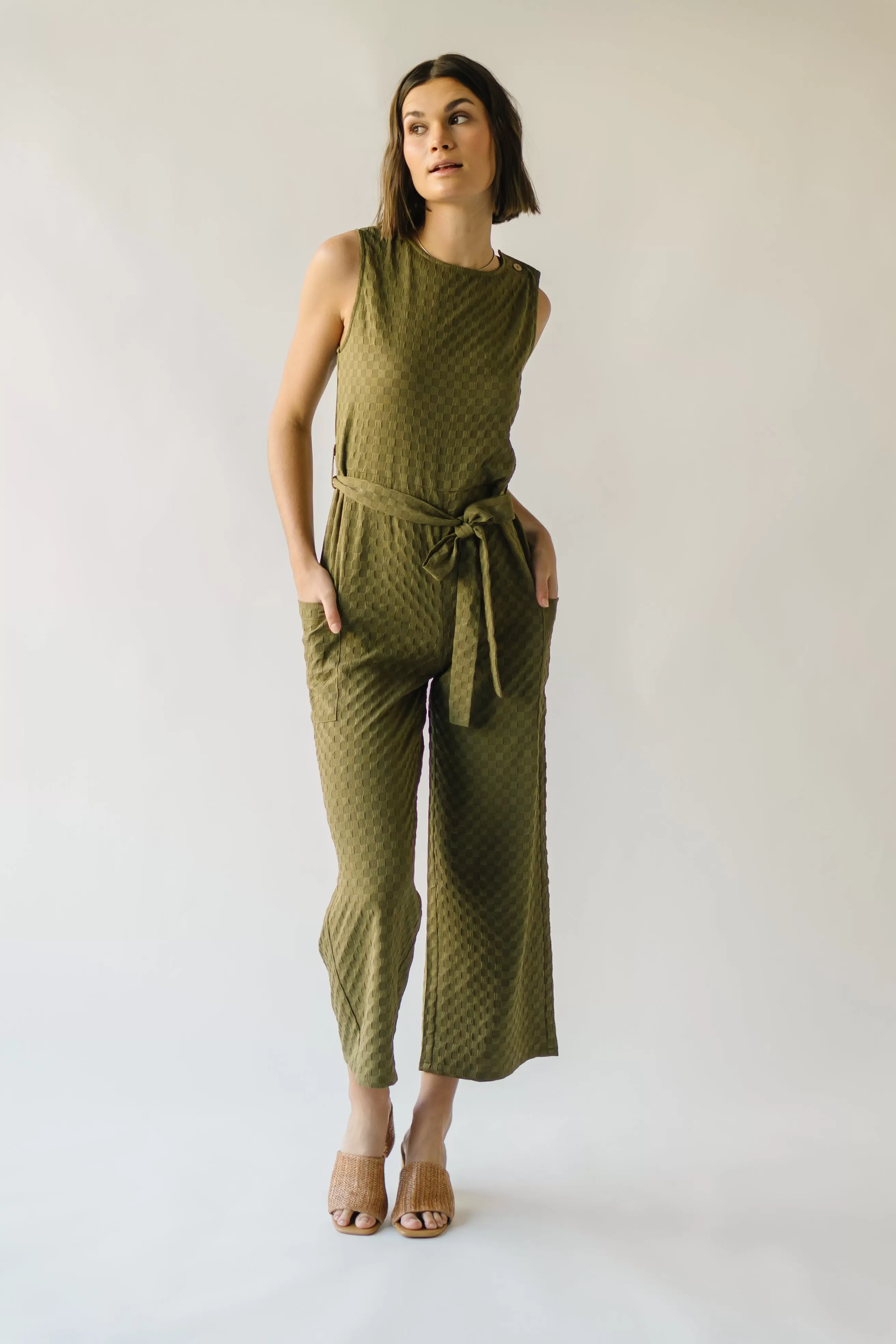 The Belgrade Shoulder Button Jumpsuit in Olive