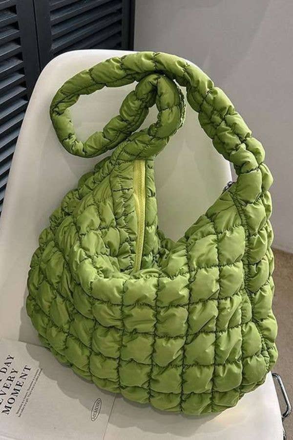 The Quilted Puffer Tote -  Lime